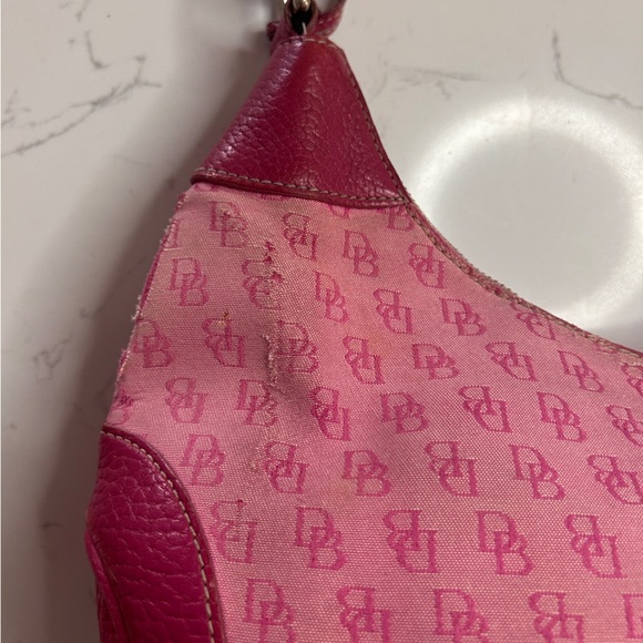 Dooney & Bourke Vintage Pink Canvas/ Leather Signature Hobo Shoulder Bag- REHAB - Picture 5 of 16